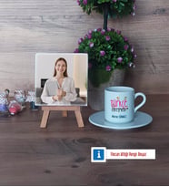 Türkçe Öğretmeni Fotoğraflı Dekoratif Taş, Ahşap Altlıklı Türk Kahvesi Fincanı Hediye (Model 2)