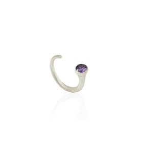 Kadir Jewellery 925 Ayar Gümüş Kaplama Zirkon Taşlı Ayarlanabilir Kadın Minimal Yüzük (Mor)