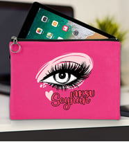 BK Gift Kişiye Özel İsimli-5 Tablet Çantası 30x21cm(12 Renk Seçeneği), Ipad Çantası, Baskılı Tablet Kılıfı (Fuşya)