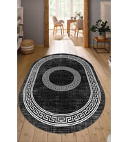 Dijital Baskılı Kaymaz Taban Yıkanabilir Oval Salon Halısı Mutfak Halısı Yolluk NDO-SD-583 (Siyah)