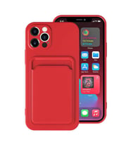 iPhone 12 Pro Max Kılıf ​​Kartlıklı Silikon Dikişli Deri Görünüm (Kırmızı)