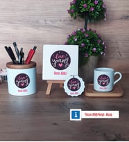 Love Yourself Hediye Seti Dekoratif Taş, Kalemlik, Ahşap Altlıklı Türk Kahvesi Fincanı, Ahşap Anahtarlık Hediye (Model 1)