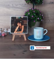 Modelist Fotoğraflı Dekoratif Taş, Ahşap Altlıklı Türk Kahvesi Fincanı Hediye (Model 5)