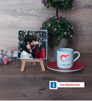 Sevgiliye Hediye Fotoğraflı Dekoratif Taş, Ahşap Altlıklı Türk Kahvesi Fincanı Hediye (Model 3)