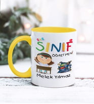 Sınıf Öğretmeni Tasarımlı Kişiye Özel Kupa Bardak (Sarı)
