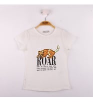 Toontoy Kız Çocuk Leopar Baskılı Pullu Tişört (Ekru)
