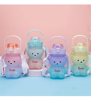 Ayıcık Motivasyon Renkli Akrilik Matara Suluk sticker Pipetli (Sarı)