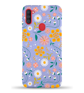 PrinfiFy Samsung Galaxy M11 Uyumlu Lansman Kılıf Çiçek Tasarımlı İçi Kadife Kapak (Lila)