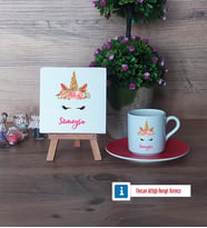 Unicorn Dekoratif Taş, Türk Kahvesi Fincanı Kırmızı İsme Özel Hediye (Model 1)