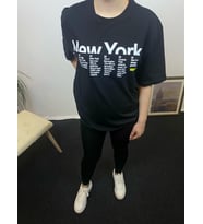 Kadın Bisiklet Yaka Oversize Kalıp New York Baskılı Tişort SPR24TSk112 (Siyah)