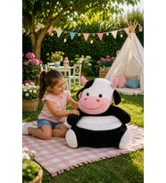 İnek Peluş Bebek Çocuk Koltuğu (Beyaz - Siyah - Ten)