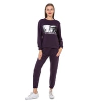 Vishenka Kadın Anime Karakter Baskılı 2 İplik Siyah Renk Sweatshirt Takım (Mürdüm)