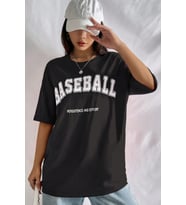 Unisex Baseball Baskılı Oversize Tshirt (Siyah)