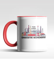 Kişiye Özel Endüstri Mühendisi Tasarımlı Siyah Kupa (Kırmızı-Beyaz)