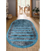 Dijital Baskılı Kaymaz Taban Yıkanabilir Oval Salon Halısı Mutfak Halısı Yolluk NDO-SD-247 (Mavi)