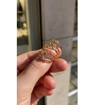 Onseva Kuyumculuk 14 Ayar Vintage Stil Taşlı Çiçek Prenses Tacı Minimal Yüzük (Lacivert)