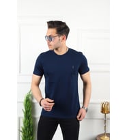 Kozik Erkek Bisiklet Yaka Standart %100 Pamuk Erkek Basic T-Shirt (Lacivert)