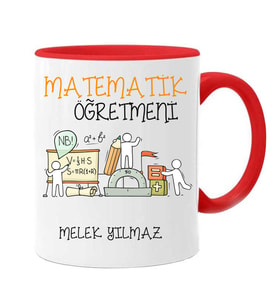Matematik Öğretmeni Temalı  Kupa Bardak (Kırmızı-Beyaz)