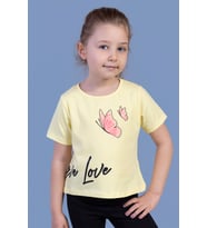 Toontoy Kız Çocuk Kelebek Baskılı Taş İşlemeli Tişört (Sarı)