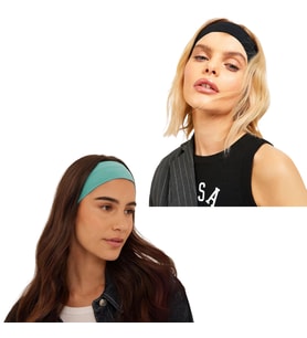 2' Li Spor Saç Bantları - Elastik Kaymaz İnce Saç Ter Kafa Bandı Bandana, Kadın & Erkek Koşu Fitness Yoga Pilates Makyaj Yüz Yıkama Atletik Egzersiz Saç Bandı (Turkuaz - Siyah)