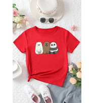 Çocuk Kafadar Ayılar Baskılı Pamuklu Tshirt (Kırmızı)