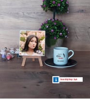 Rehber Öğretmen Fotoğraflı Dekoratif Taş, Ahşap Altlıklı Türk Kahvesi Fincanı Hediye (Model 7)