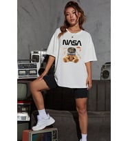 Unisex Nasabear Baskılı T-shirt (Beyaz)