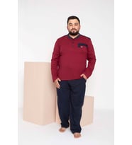 Erkek Büyük Beden 3 Düğme %100 Pamuk Cepli Mevsimlik Pijama Takımı (Bordo)
