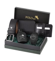 Polo Air Erkek Kol Saati Parfüm Cüzdan Kemer Kartlık Kombin Set PL-0905E (Siyah)