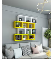 Kitaplık Modern Duvar Rafı Salon Yatay 4 Lü Takım Pembe Beyaz (Sarı-Beyaz)