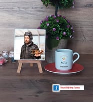 Pilot Fotoğraflı Dekoratif Taş, Ahşap Altlıklı Türk Kahvesi Fincanı Hediye (Model 8)