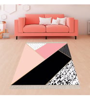 Geometrik Desenli Dijital Baskı Yıkanabilir Kaymaz Taban Modern Salon Halısı (Pembe)