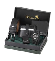 Polo air Kutulu Erkek Saat Spor Çakmak Kemer Cüzdan Kartlık Seti PL-0702E (Siyah)