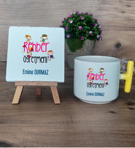 Rehber Öğretmeni Hediye Seti Kupa Bardak T Kulplu ve Dekoratif Taş Öğretmenler Günü Hediyesi (Model 5)