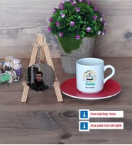 Blogger Türk Kahvesi Fincanı Ahşap Altlıklı ve Fotoğraflı Ahşap Anahtarlık Hediye (Model 3)