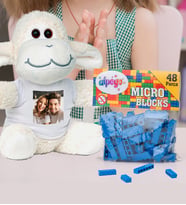 Kişiye Özel Peluş Kuzu Ve Renkli Micro Blocks Lego (Mavi)