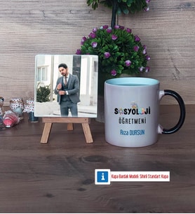 Sosyoloji Öğretmeni Fotoğraflı Dekoratif Taş, Kupa Bardak Beyaz Hediye Öğretmenler Günü Hediyesi (Model 9)
