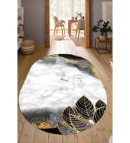 Dijital Baskılı Kaymaz Taban Yıkanabilir Oval Salon Halısı Mutfak Halısı Yolluk NDO-HY-967 (Gold)