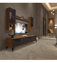Decoraktiv Eko 5DA Mdf Std Gold Tv Ünitesi Tv Sehpası - Parlak Beyaz (Ceviz - Siyah Mermer)