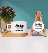 Maden Mühendisi Kupa Bardak ve Anahtarlık (Beyaz-Gri)