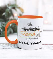 Tarih Öğretmeni Tasarımlı Kişiye Özel Kupa Bardak (Turuncu)