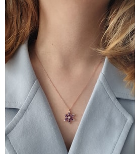 lotus çiçeği model bayan gümüş kolye (Mor)