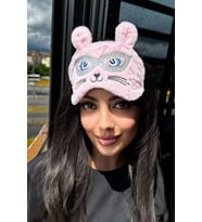 Caş Dekorasyon Gri Renk Kedi Figürlü Peluş Uyku Bandı (Pembe)