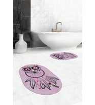 EVDEYA Dijital Yıkanabilir Baykuş Desen İkili Banyo Halısı Paspas Oval Klozet Takımı, OKLOZET-35-GRİ, (Pembe)
