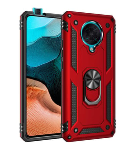 Xiaomi Poco F2 Pro Uyumlu Kılıf Standlı Manyetik Yüzüklü Military Magnetic Ring Polycarbonate and TPU Case (Kırmızı)