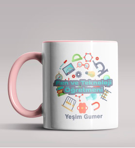 Kişiye Özel Fen ve Teknoloji Öğretmeni Tasarım Siyah Renk Kupa  (Pembe)