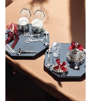 Affinity Sekizgen Gümüş Söz Nişan Tepsisi ve Damat Kahve Fincan Tepsisi (Kırmızı)