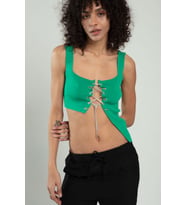 Sifu Tekstil Kadın Spor Omuzdan Zincirli, Kuş Gözü Zincir Bağlamalı Triko Atlet Büstiyer Crop Top SFYZ1016 (Benetton)