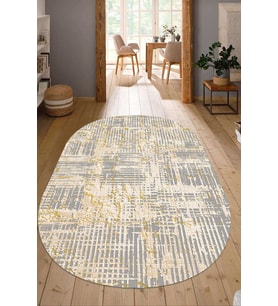 Dijital Baskılı Kaymaz Taban Yıkanabilir Oval Salon Halısı Mutfak Halısı Yolluk NDO-HT-29 (Krem)