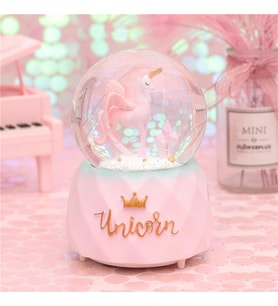 Unicorn Temalı Püskürtmeli Işıklı ve Müzikli Kar Küresi (Pembe)